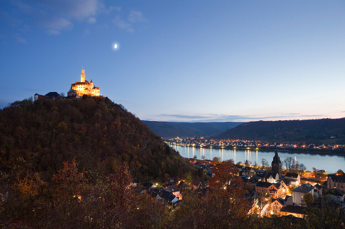 Marksburg castle, near Braubach, Rhine river, Rhineland-Palatinate, Germany