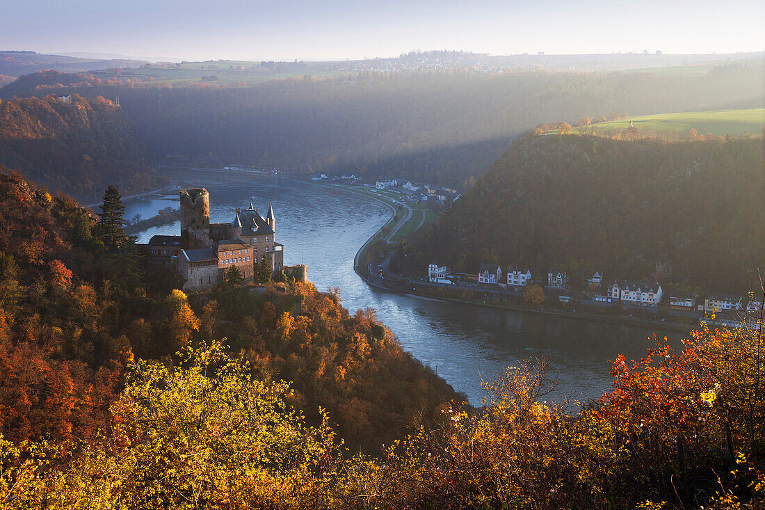 Burg Katz oberhalb von St Goarshausen, Unesco Weltkulturerbe, Rhein, Rheinland-Pfalz, Deutschland