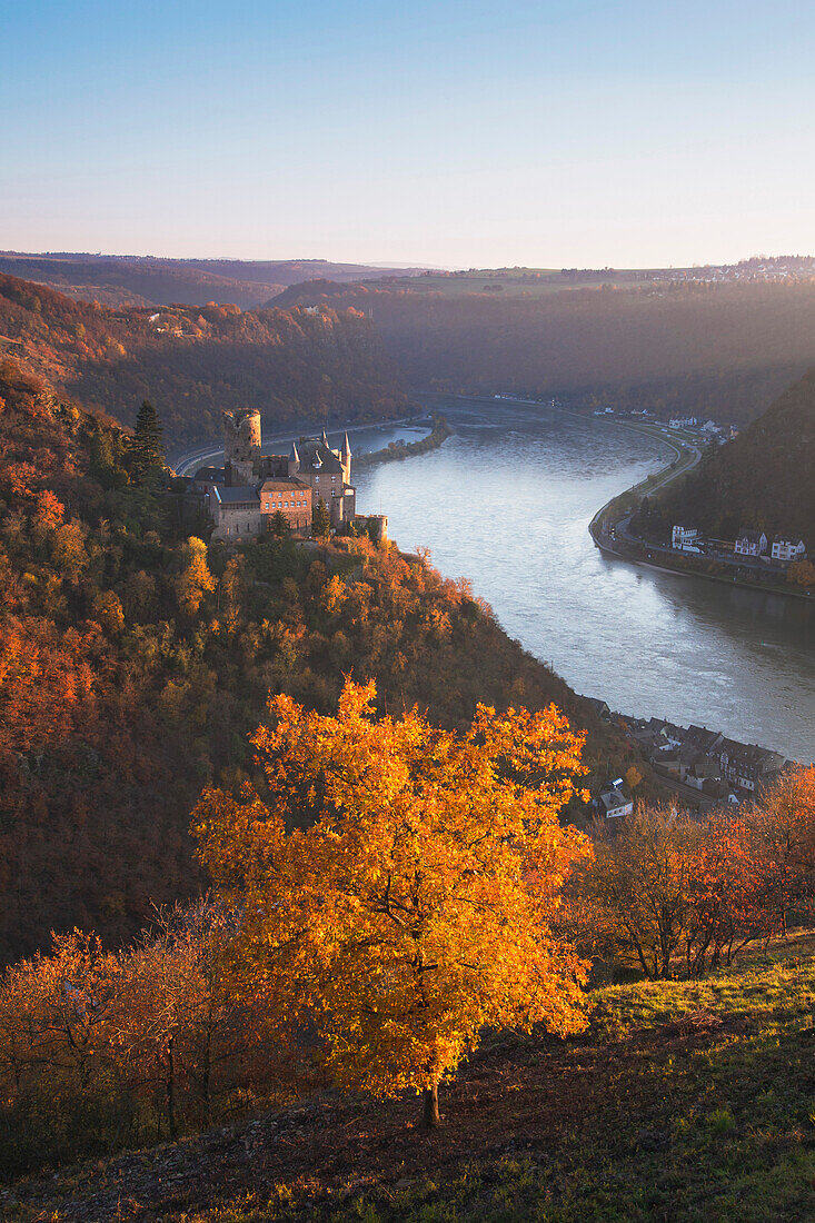 Katz castle above St Goarshausen, Rhine river, Rhineland-Palatinate, Germany