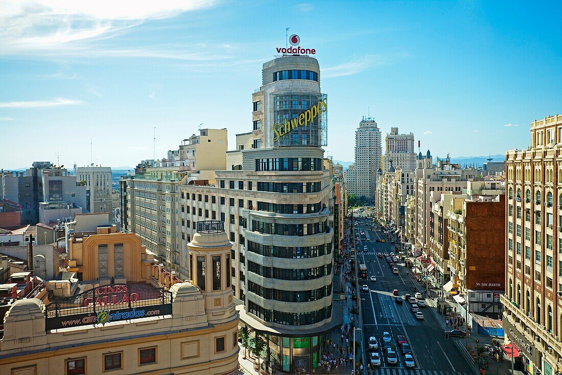 sight of the City from Gran via, Madrid, Spain.