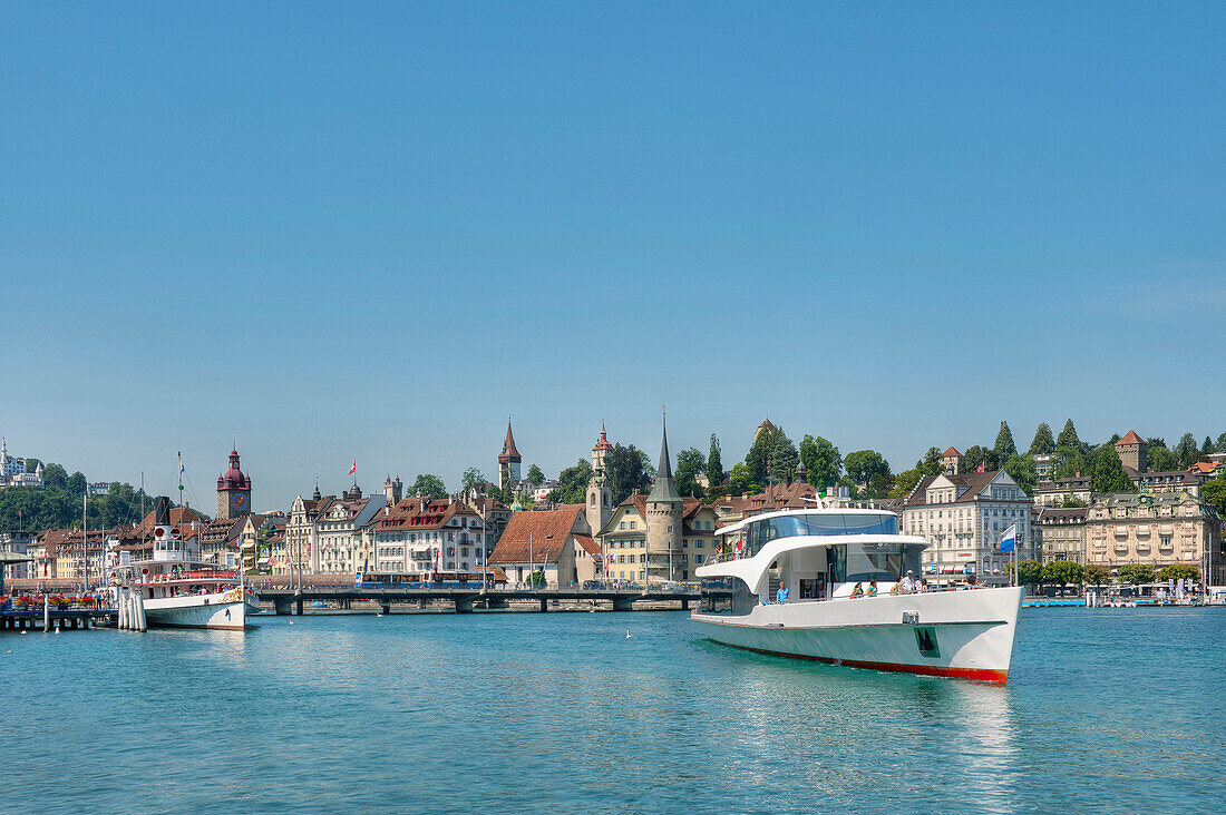 Luzern at Lake Lucerne with excursion boats, Luzern, Luzern, Switserland, Europe