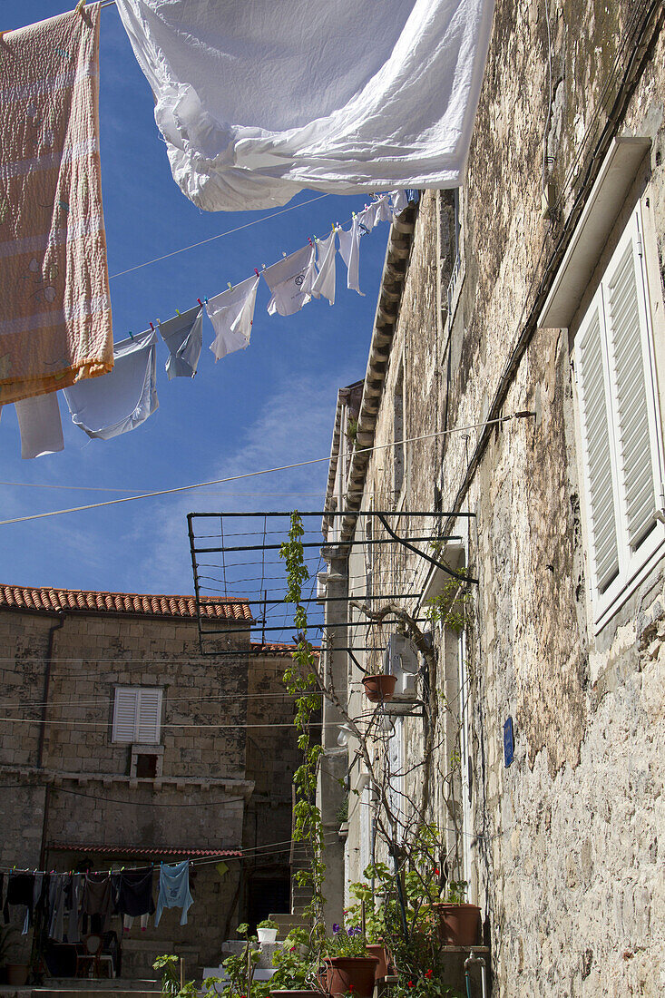 Laundry Hung Out To Dry Between The Buildings Of The Old Town Of Dubrovnik, Dalmatian Coast, Croatia, Europe