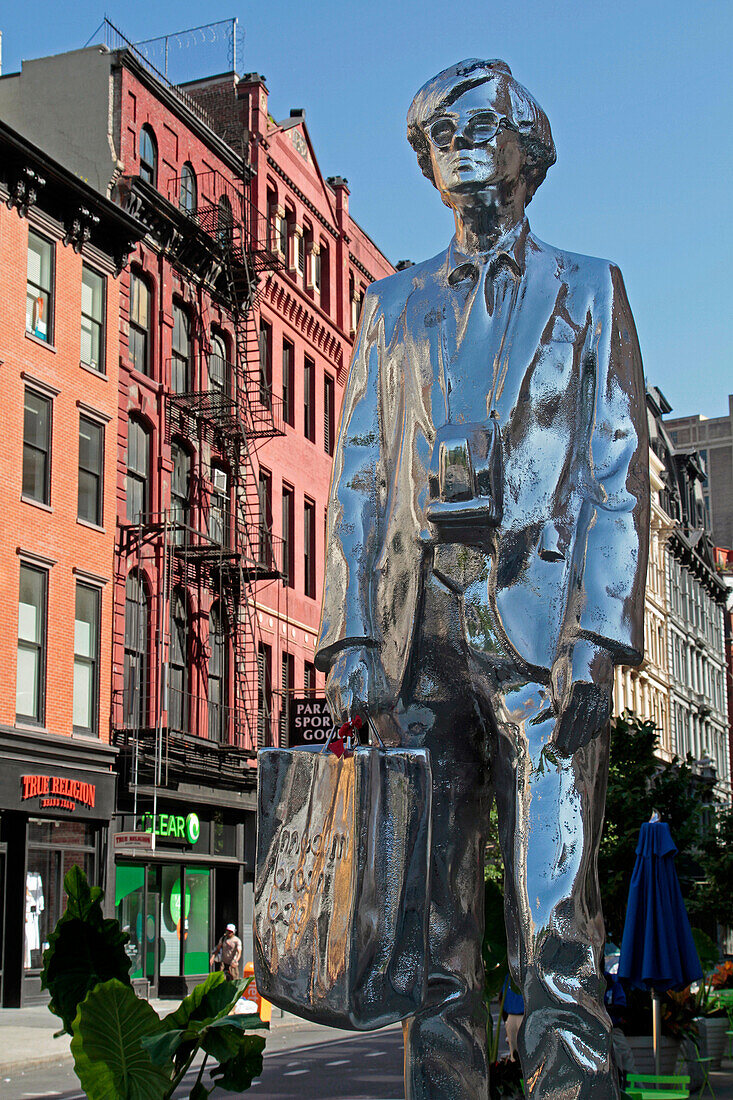 Statue Of Andy Warhol (1928-1987), American Artist And Main Figure In Pop Art, Bronze Sculpture Commissioned From The American Artist Rob Pruitt By The Public Art Fund, Manhattan, New York City, New York State, United States
