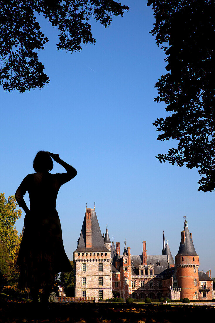 Woman Strolling In The Park At The Chateau De Maintenon, Eure-Et-Loir (28), Centre, France