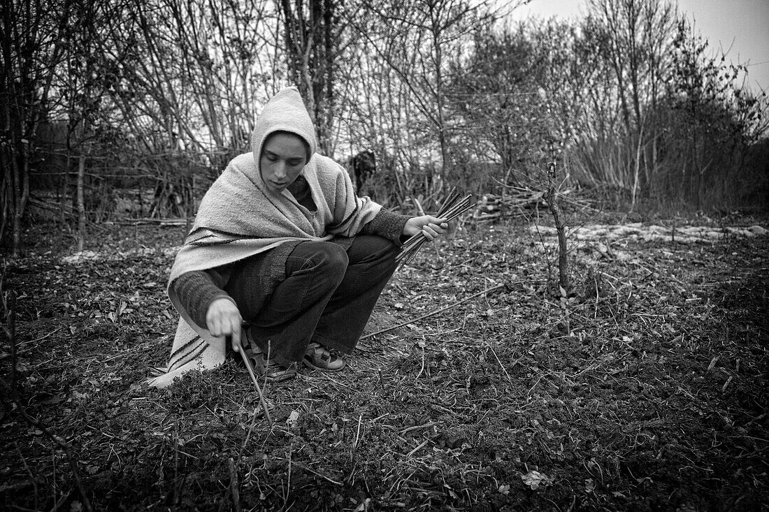 Lorelei Preparing To Plant Osier To Make Baskets, She Left Everything Behind To Come Build And Live In Her Wood Cabin In The Creuse, France