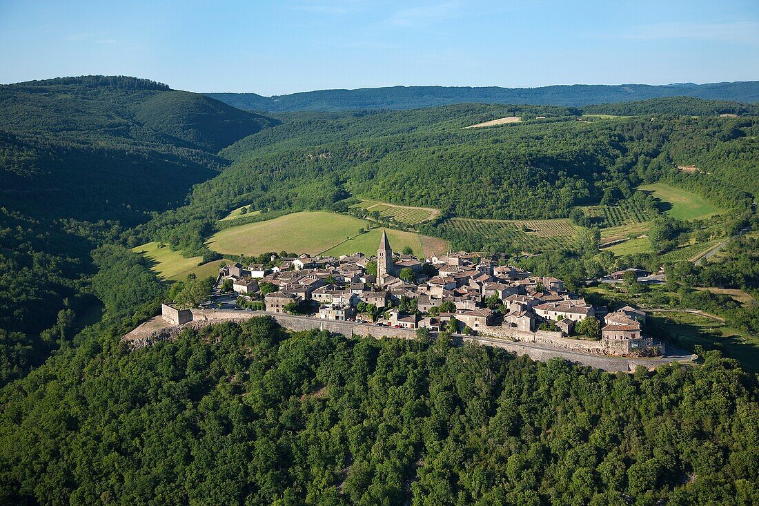 'France, Tarn (81), Puycelsi village labeled the ''most beautiful villages in France'' (aerial photo),'