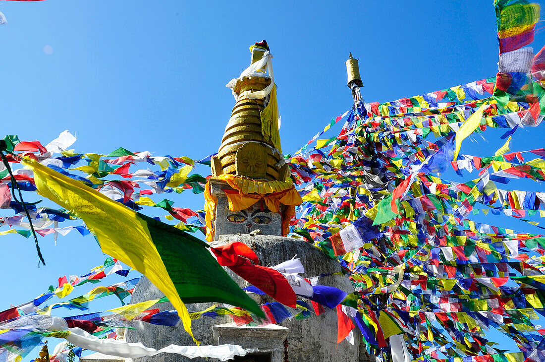 Nepal Kathmandu stupa and prayers flags of NAGARJUN