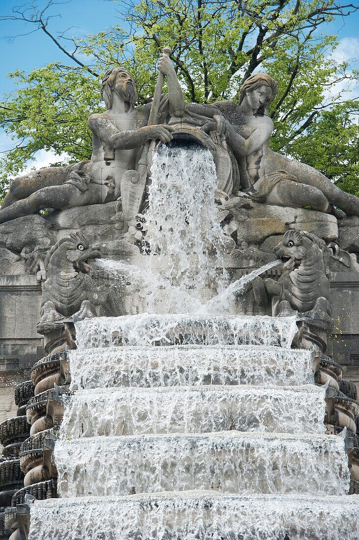 France, Hauts de Seine, Park of Saint-Cloud, the statues of the Marne and the Seine at the top of the Big Waterfall