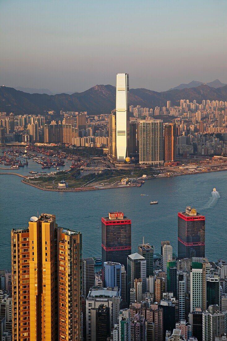 China,Hong Kong,View from Victoria Peak,West Kowloon Skyline and International Commerce Centre Building (ICC)