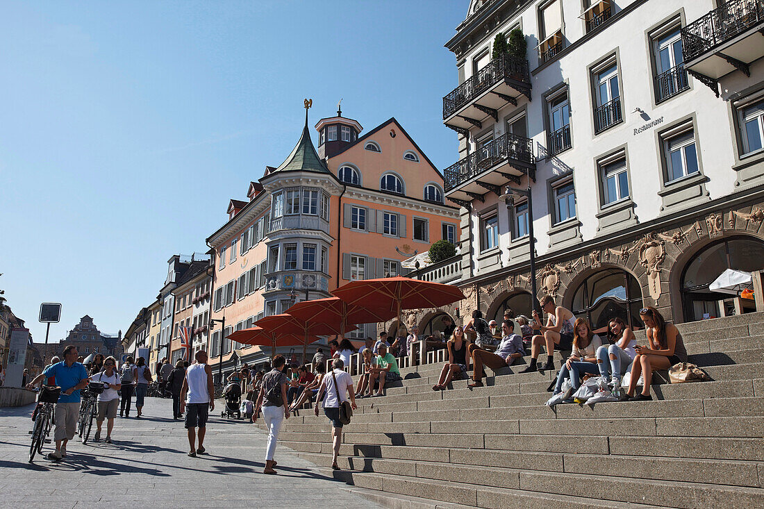 People strolling along Kanzleistrasse, Constance, Lake of Constance, Baden-Wurttemberg, Germany