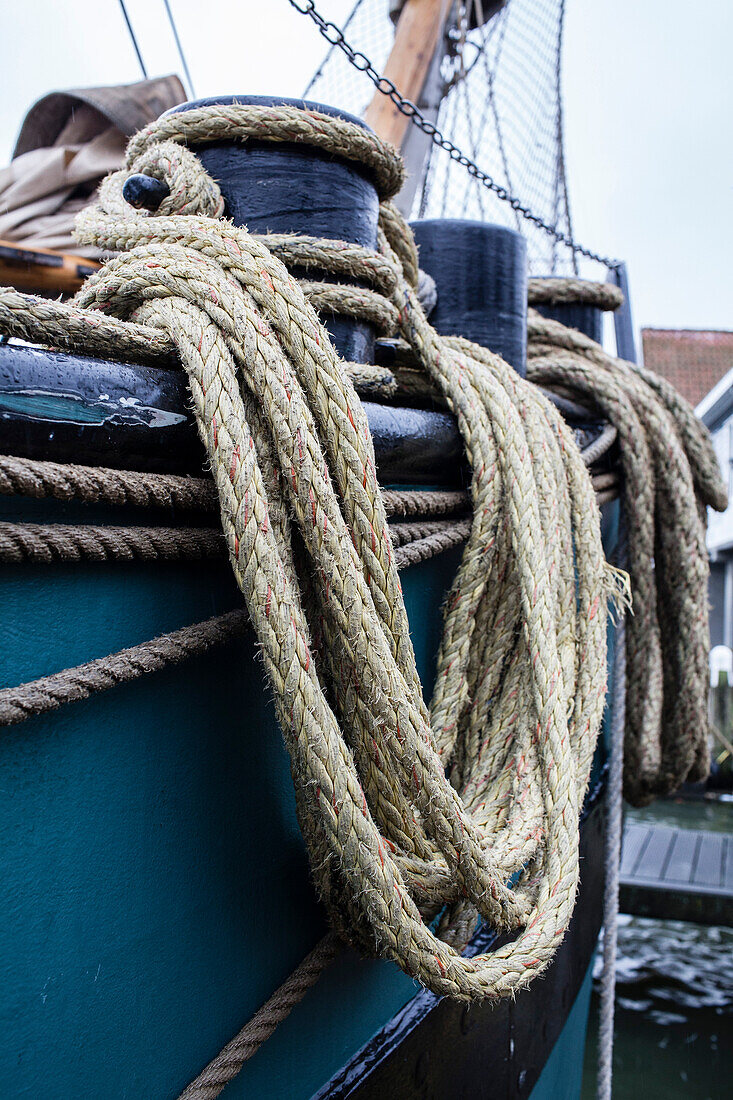 Old ropes on a sailing boat, Holland, Europe