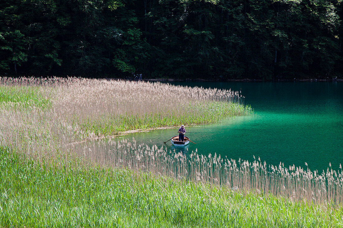 A fisherman on the lake Seeli at Seelisberg, Canton Uri, Central Switzerland, Europe