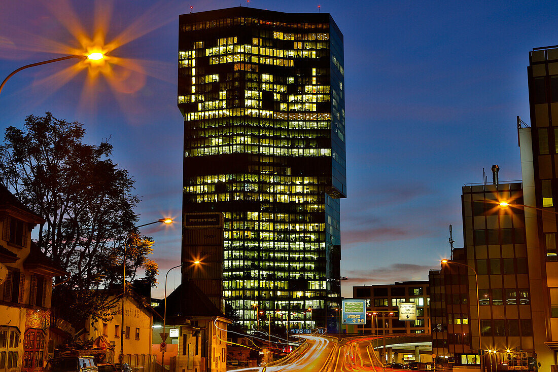 The Prime Tower at night, Zurich, Switzerland, Europe