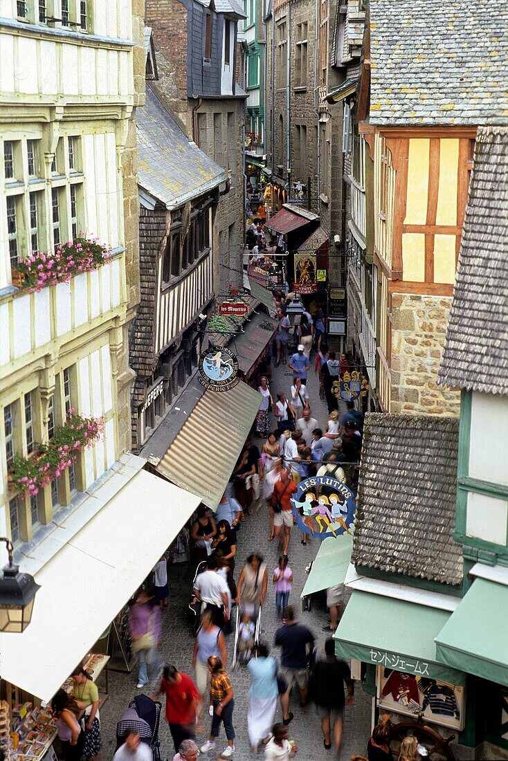 main street of Mont St-Michel, Mont-Saint-Michel bay, Manche department, Normandy region, France, Europe