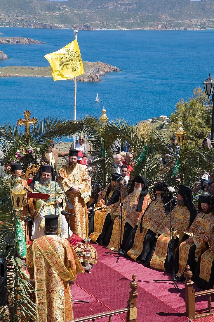 europe, greece, dodecanese, patmos island, chora, orthodox easter time, holy thursday, representation of the last supper