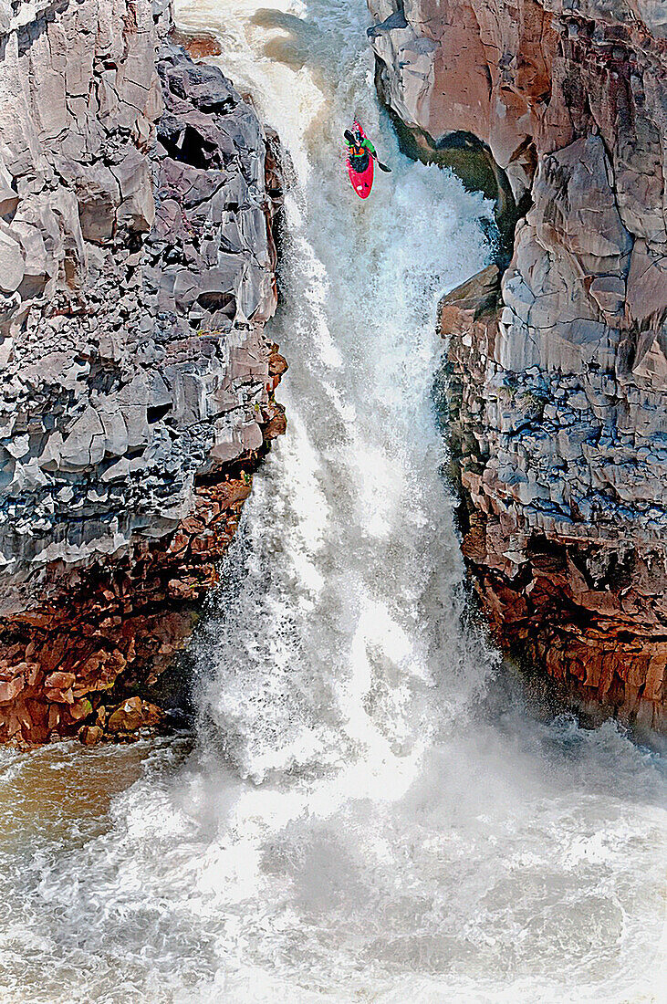 Kayaking the Devils Washbowl which is rated Class 6 and located at the Malad Gorge on the Malad River in southern Idaho