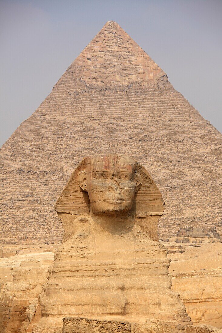 The Great Sphinx of Giza against the Pyramid of Khafre, Egypt