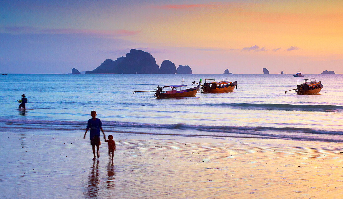 Thailand, Krabi province, Phang Nga Bay, sunset time on the beach