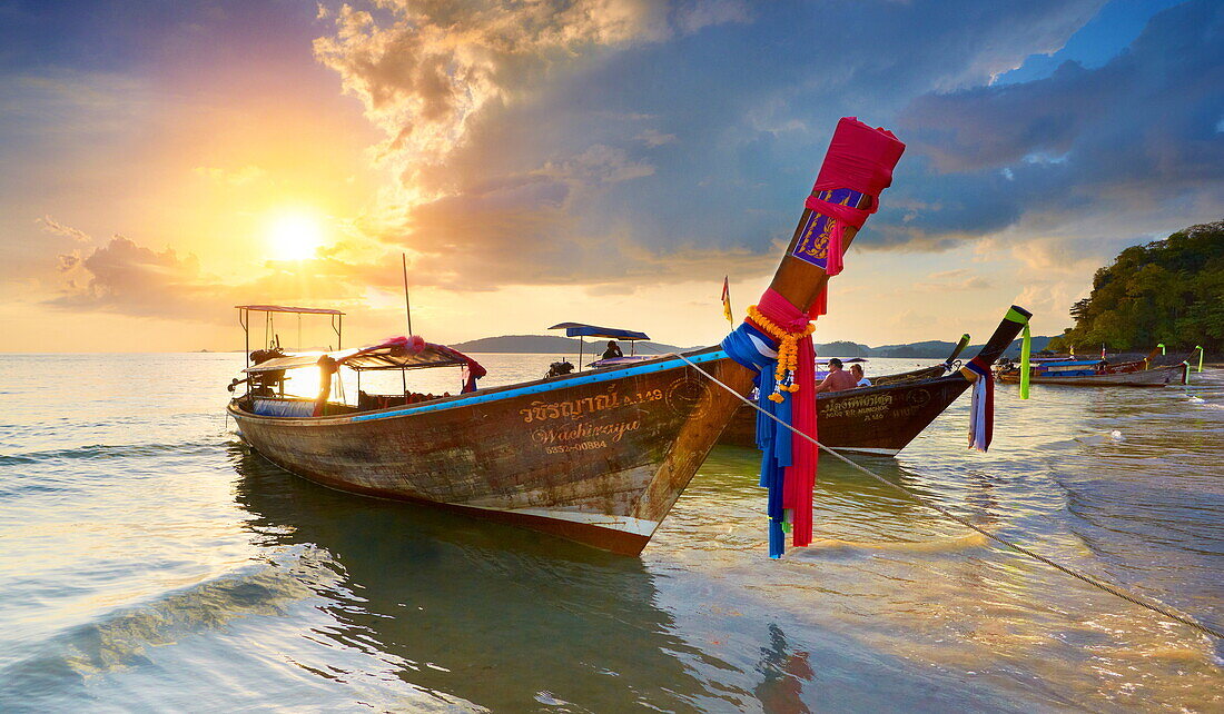 Thailand, Krabi province, Phang Nga Bay, sunset time on the beach