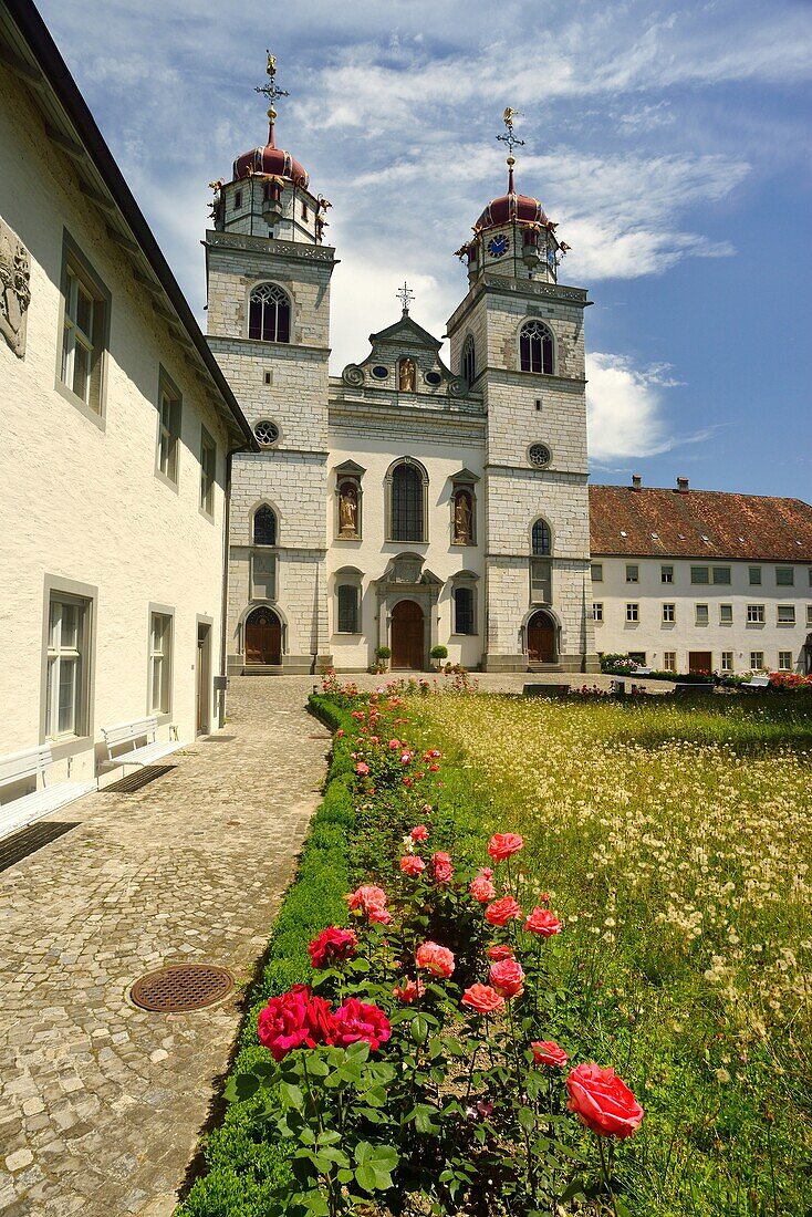 Monastery Rheinau, Switzerland, located at an island in the river Rhine  Monastery yard