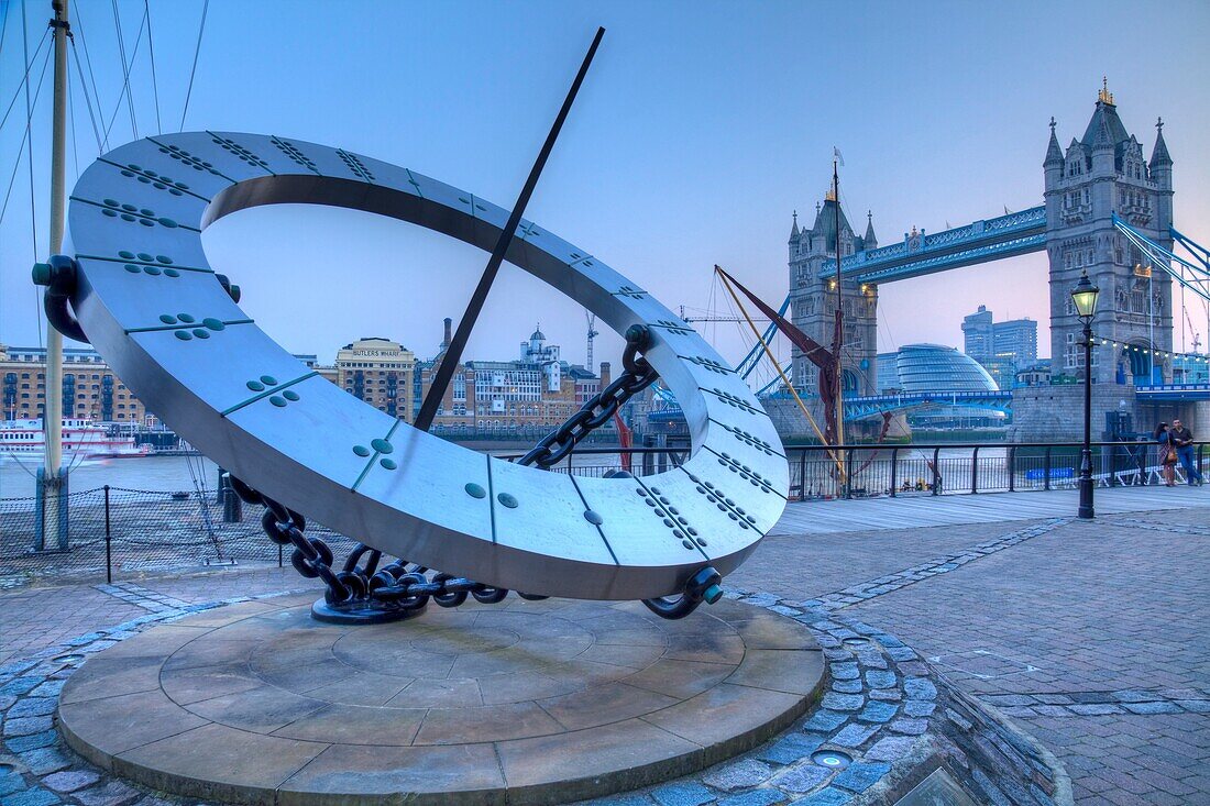 Tower Bridge and Sundial, London, England