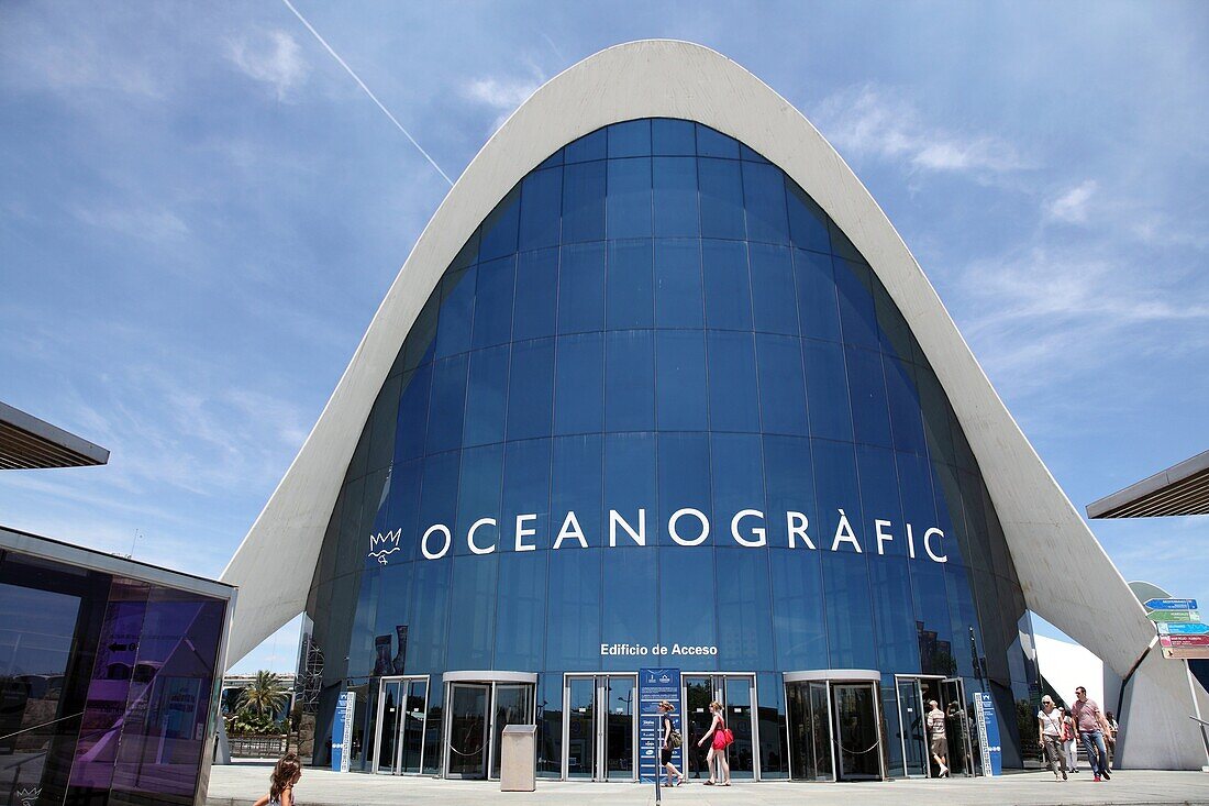 Facade of the Oceanographic by the City of Arts and Sciences in Valencia, Spain, Europe