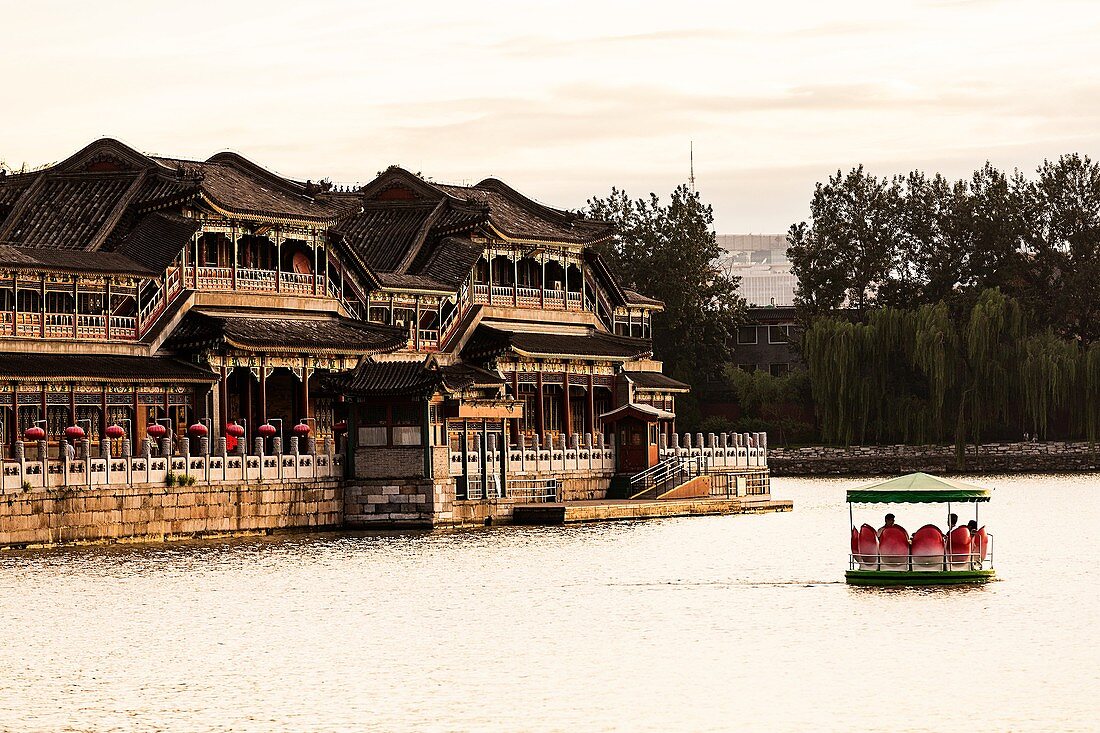 View at sunset of the decorative colonnade in Beihai Park in Beijing, China