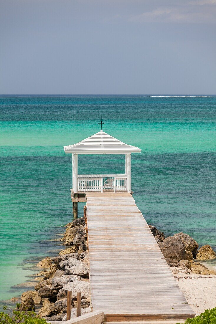 Dock and gazebo with the ocean in Nassau, Bahamas