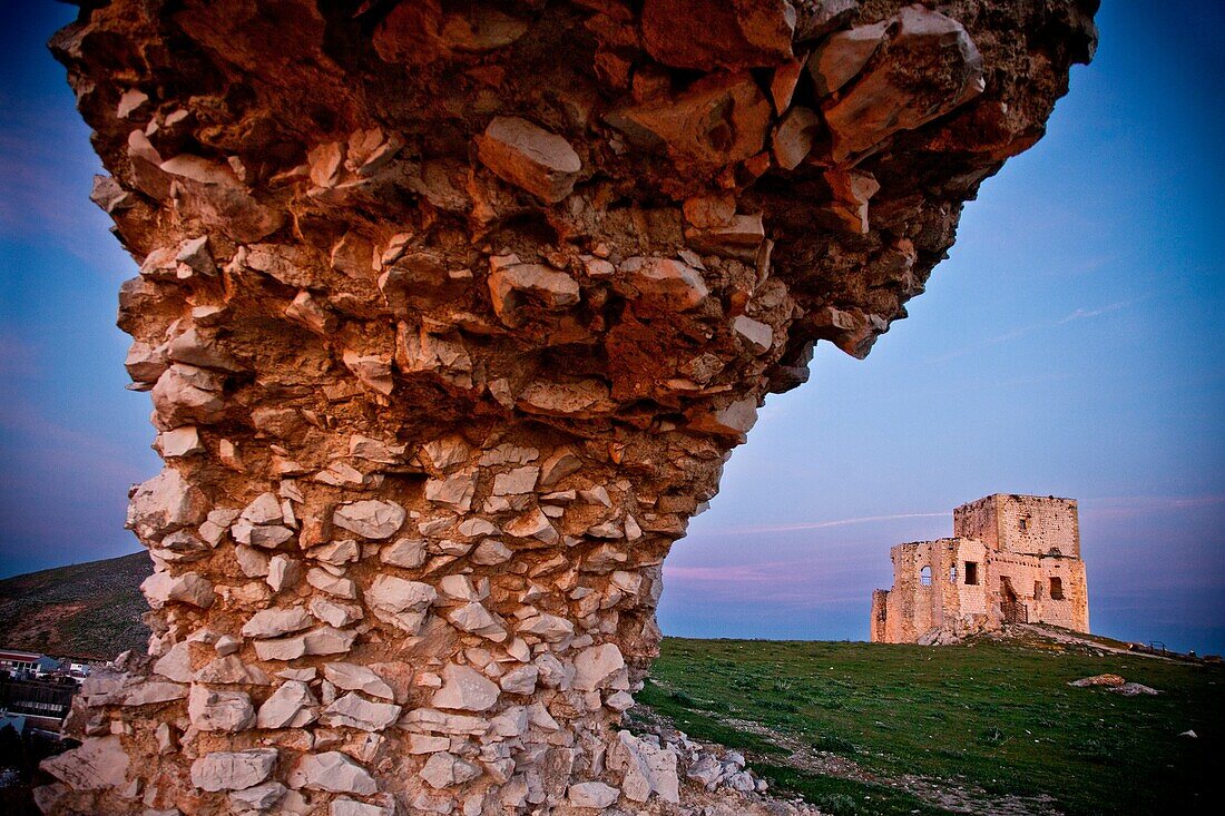 Castillo de la Estrella from the ruins of the wall surrounding the castle Teba, Malaga, Andalusia, Spain