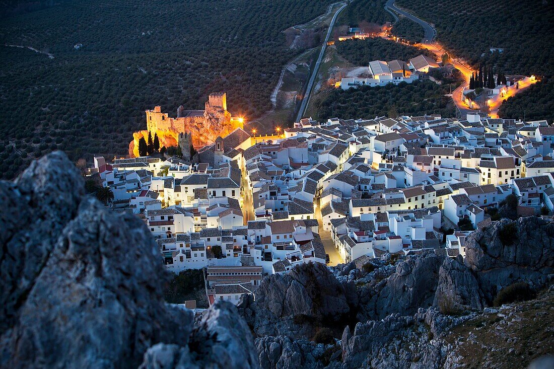 View at sunset from the Cañon de Bailon viewpoint, Zuheros, Cordoba, Andalucia, Spain