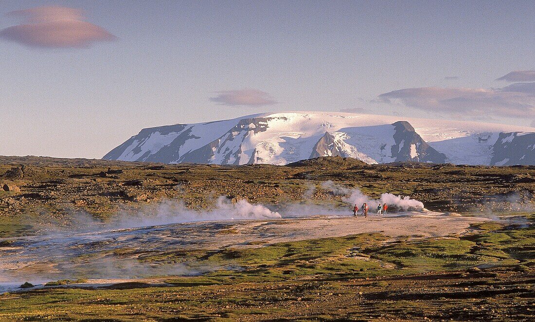 Geyser with steam Geothermal Hot Spring area Hveravellir, Central Highlands Iceland