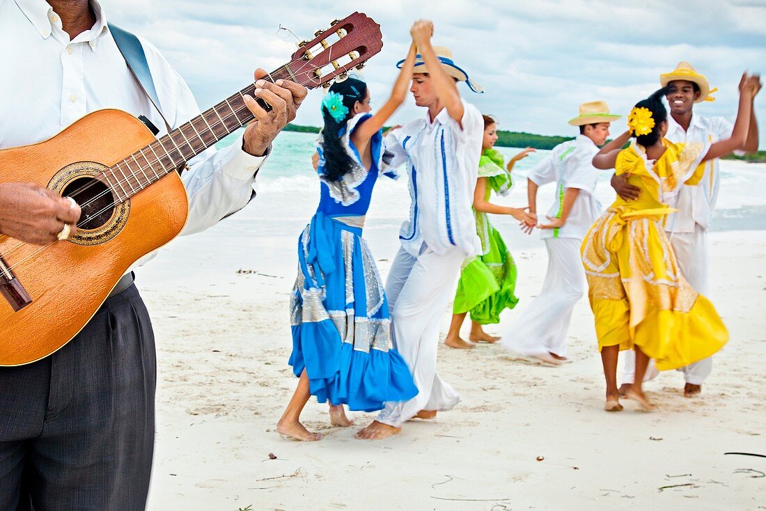 Dancing on the beach, Hotel Occidental Royal Hideway Ensenachos, Cayo Ensenachos, near Cayo Santa Maria, Cayerias del Norte, Cuba