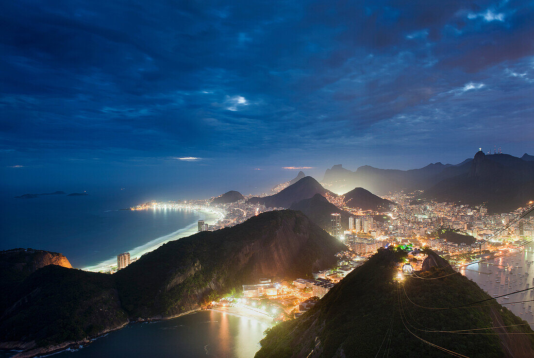 Aerial view of Rio de Janeiro at night