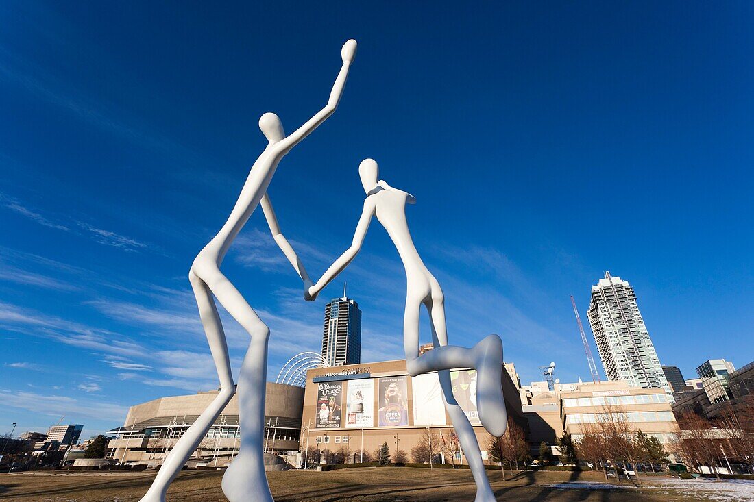 USA, Colorado, Denver, Denver Center for Performing Arts, Dancers, sculpture by Jonathan Borofsky