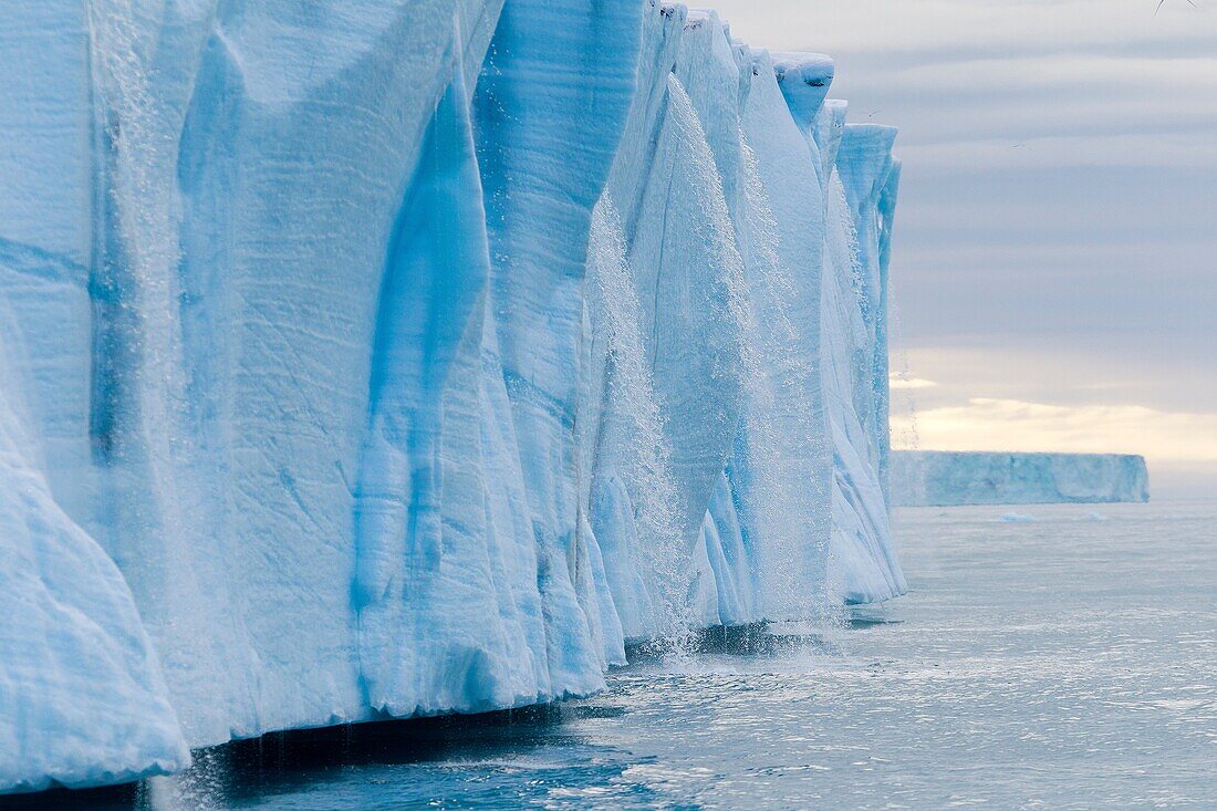 Norway, Svalbard, Spitsbergen, Nordaustlandet , Brasvell´s glacier , the ice melt , rivers and fountains flowing water
