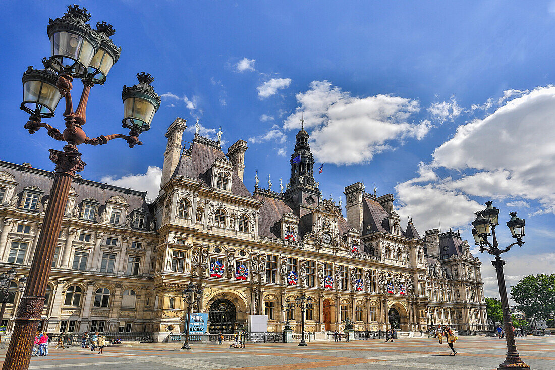 France, Europe, travel, Paris, City, City Hall, architecture, building, flags, government, roof, square. France, Europe, travel, Paris, City, City Hall, architecture, building, flags, government, roof, square