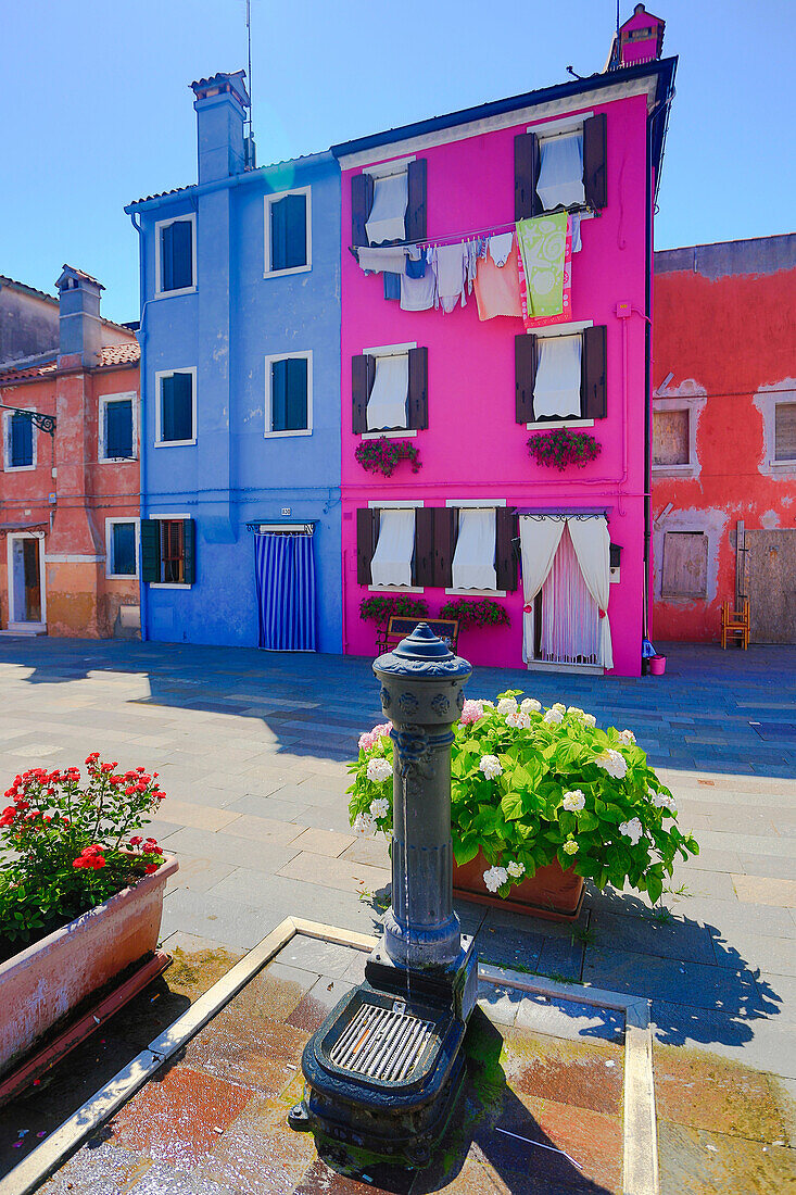 Italy, Europe, travel, Burano, architecture, colourful, colours, tourism, Venice, fountain. Italy, Europe, travel, Burano, architecture, colourful, colours, tourism, Venice, fountain