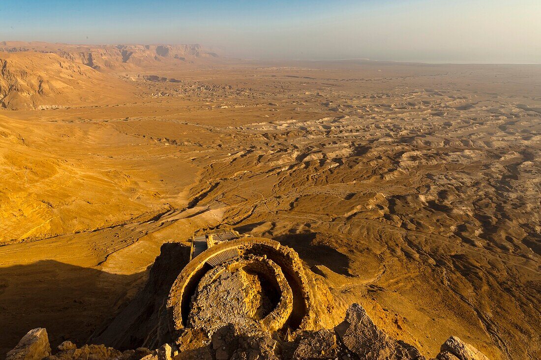 Masada, a rock plateau fortress on the edge of the Judean Desert, overlooking the Dead Sea, Masada National Park UNESCO World Heritage Site, Israel