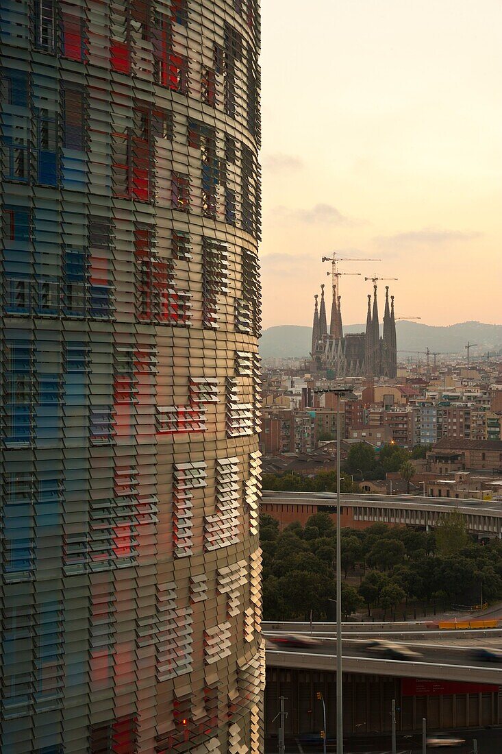 Panoramic of Barcelona, with the Agbar Tower and Sagrada Familia Church, Barcelona, Spain