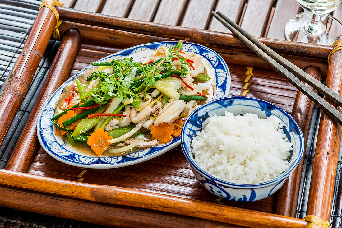 Traditional Vietnamese meal in the Imperial city of Hue, Vietnam, Asia