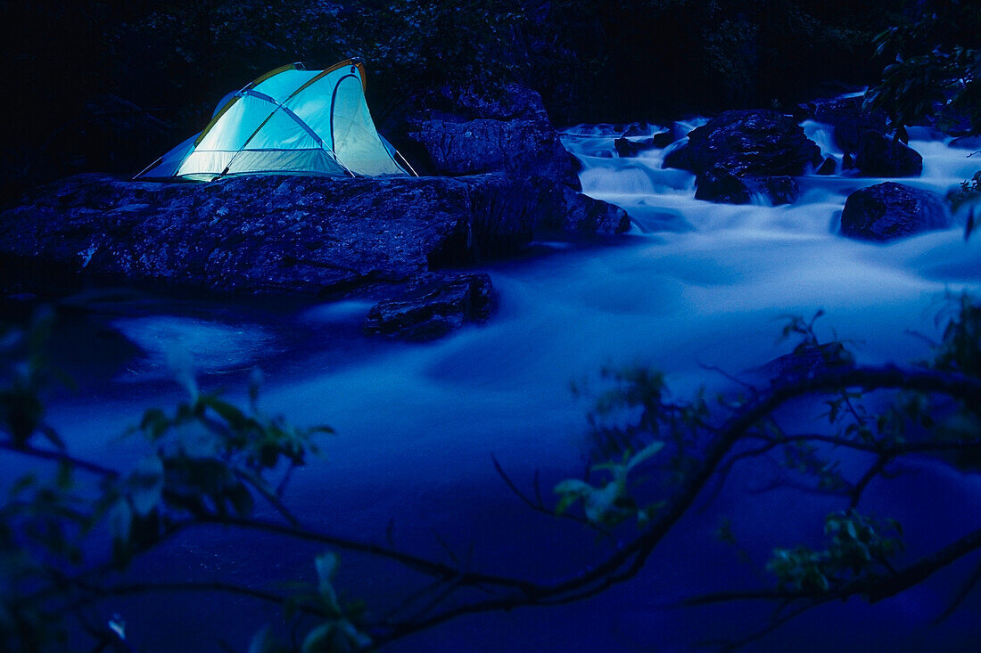 Lighted Tent by Liberty Creek @ Night Southcentral Alaska/nsummer