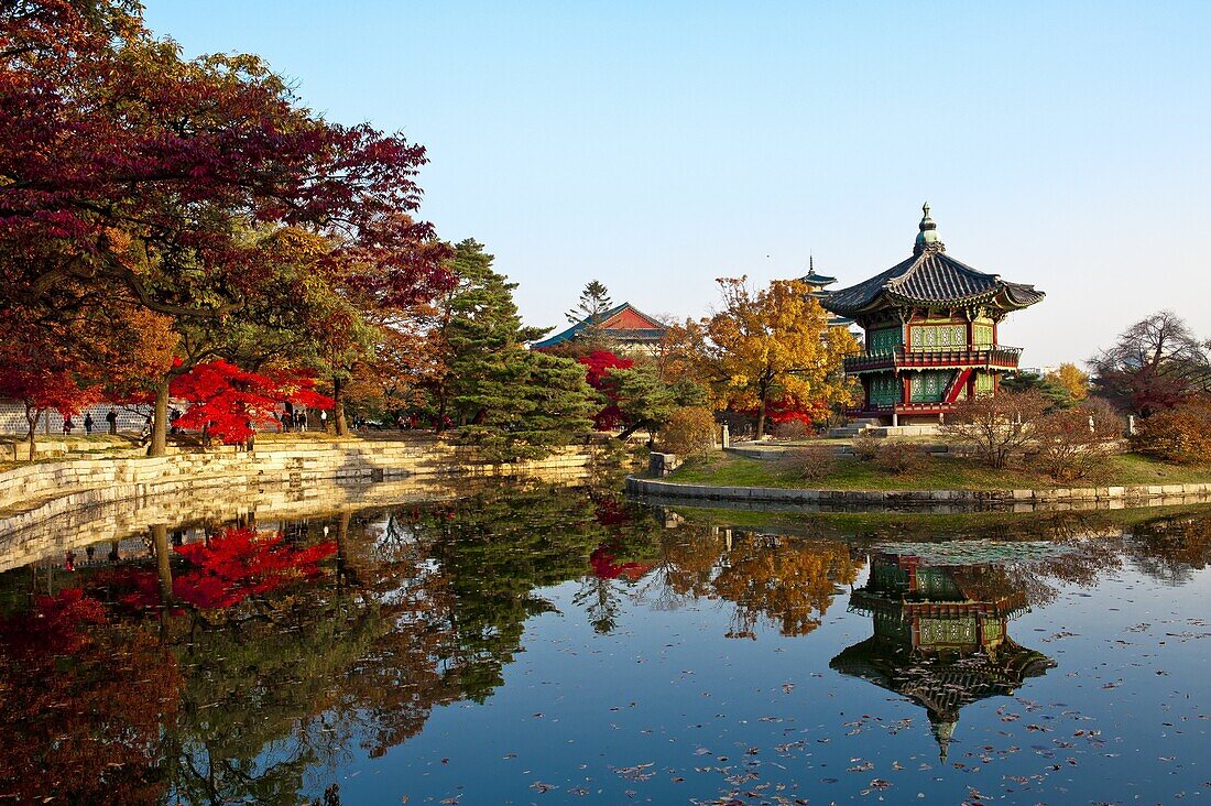 Gyeongbok palace, hyangwonjeong, fall foliage, autumn