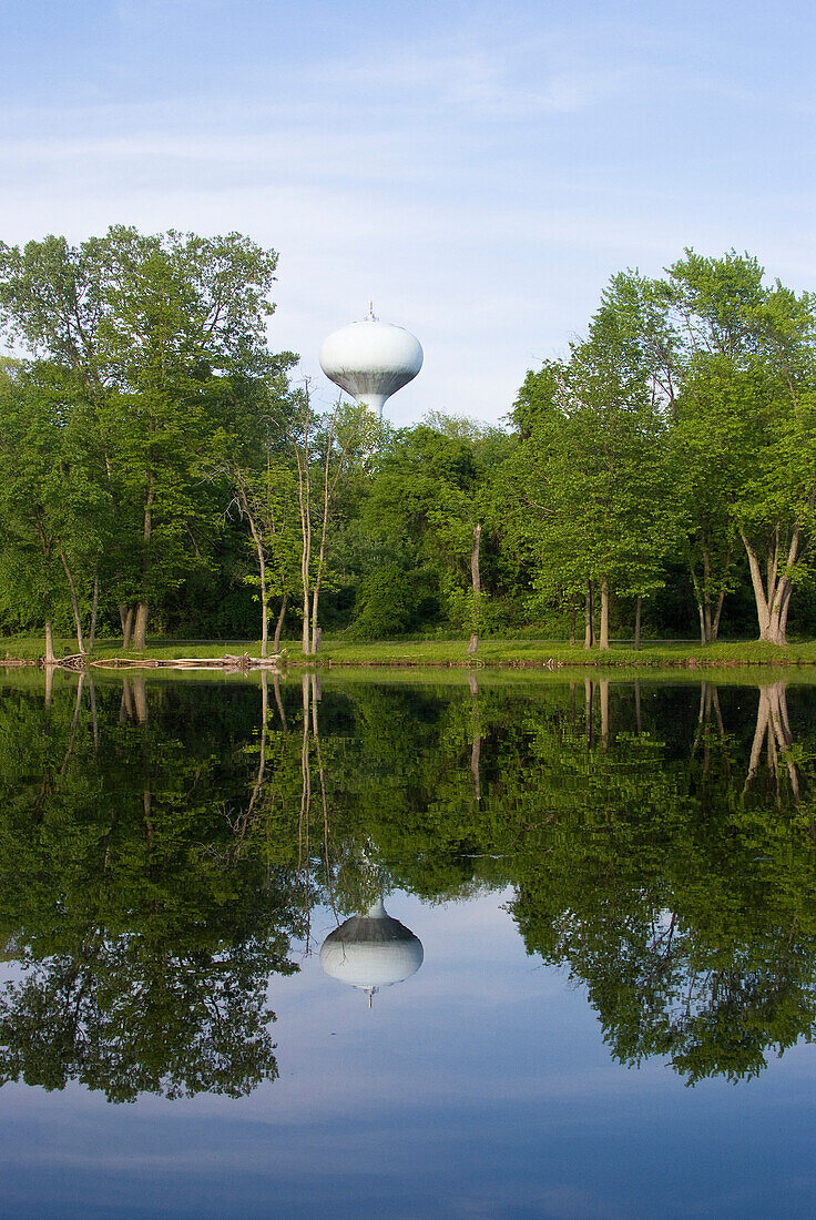 Water Tower Reflection in River