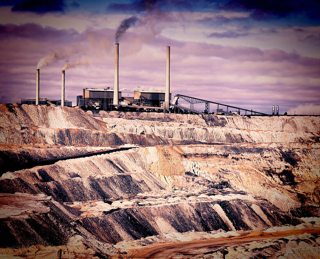 A coal fired power plant, and an open cast coal mine in Western Australia.