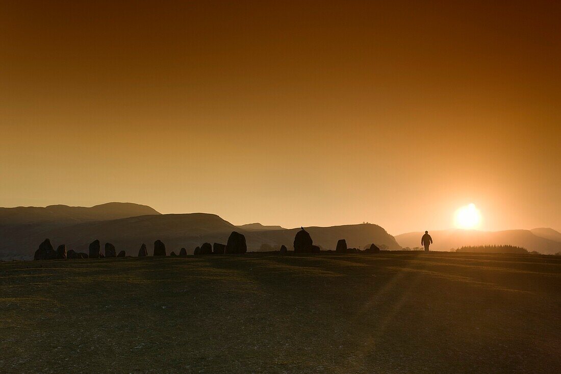 Cumbria, England, Sunset Over Field