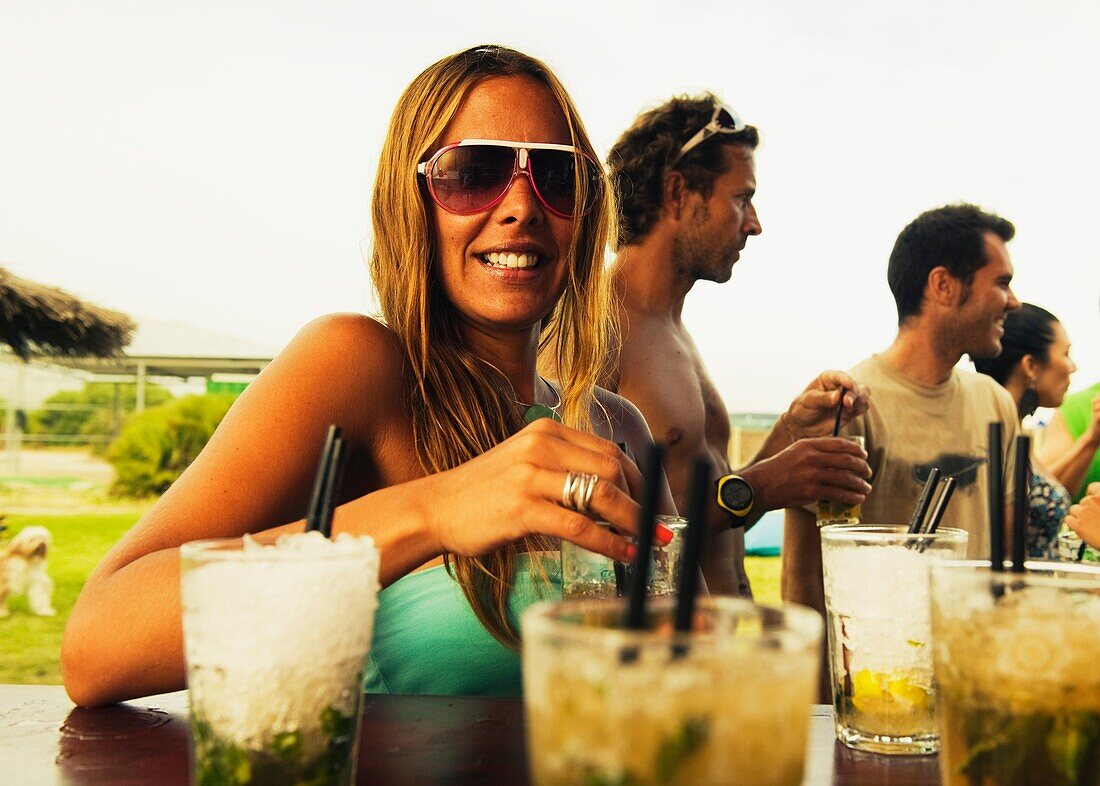 Enjoying Drinks At The Bar On Valdevaqueros Beach, Tarifa, Cadiz, Andalusia, Spain