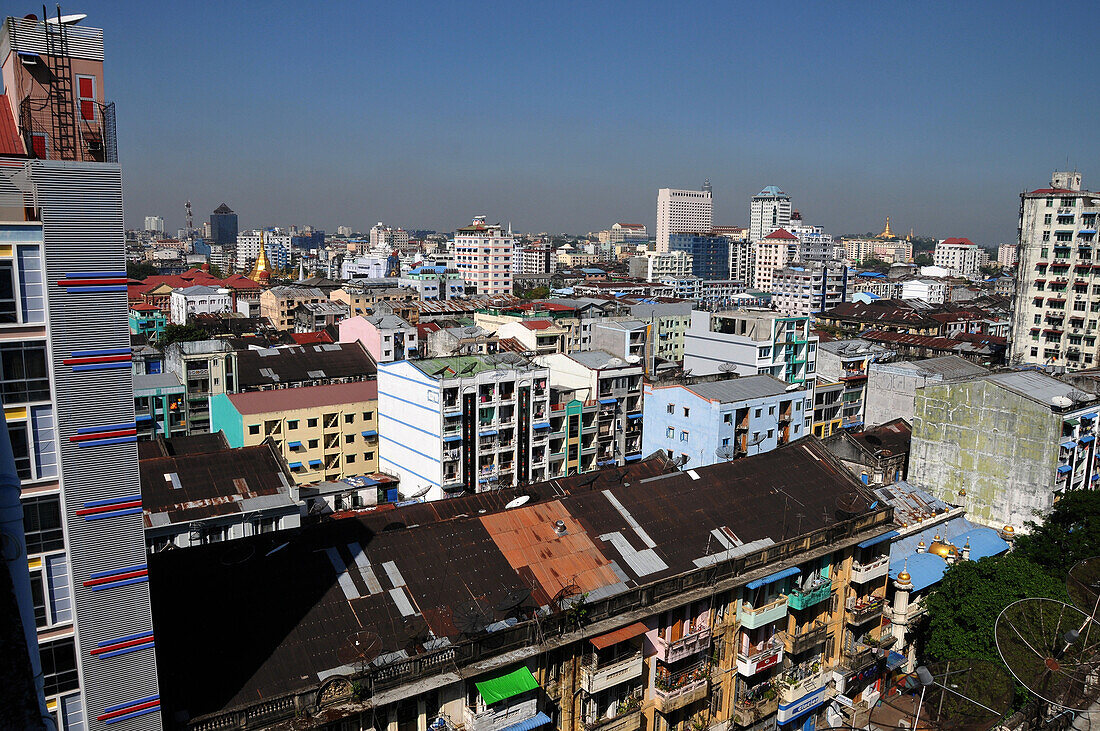 Highrises near the New Aye Yar hotel and the oldtown, Yangon, Myanmar, Burma, Asia