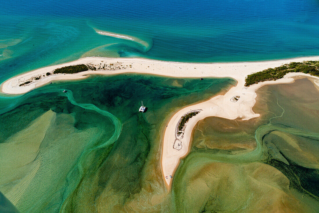 Aerial view of the Awaroa Inlet with turquoise coloured sea, Abel Tasman National Park, South Island, New Zealand