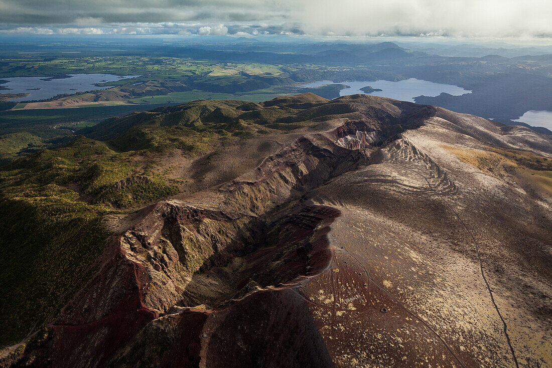 Aerial view of Mt Tarawera volcano, giant lava crevice, Rotorua, North Island, New Zealand