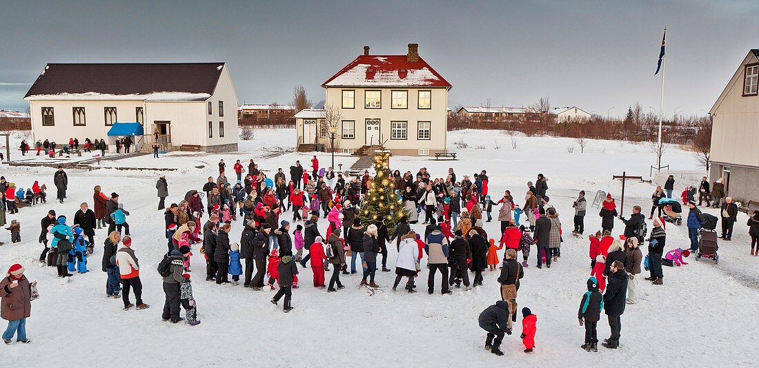 Christmas celebrations at Arbaejarsafn Museum, Reykjavik, Iceland Arbaejarsafn- open-air folk museum to preserve and illustrate old houses and show the public how life was in the past